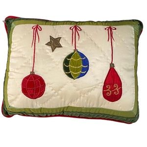 C&F Enterprises Christmas Ornaments Quilted Embroidered Throw Pillow 14”x11”